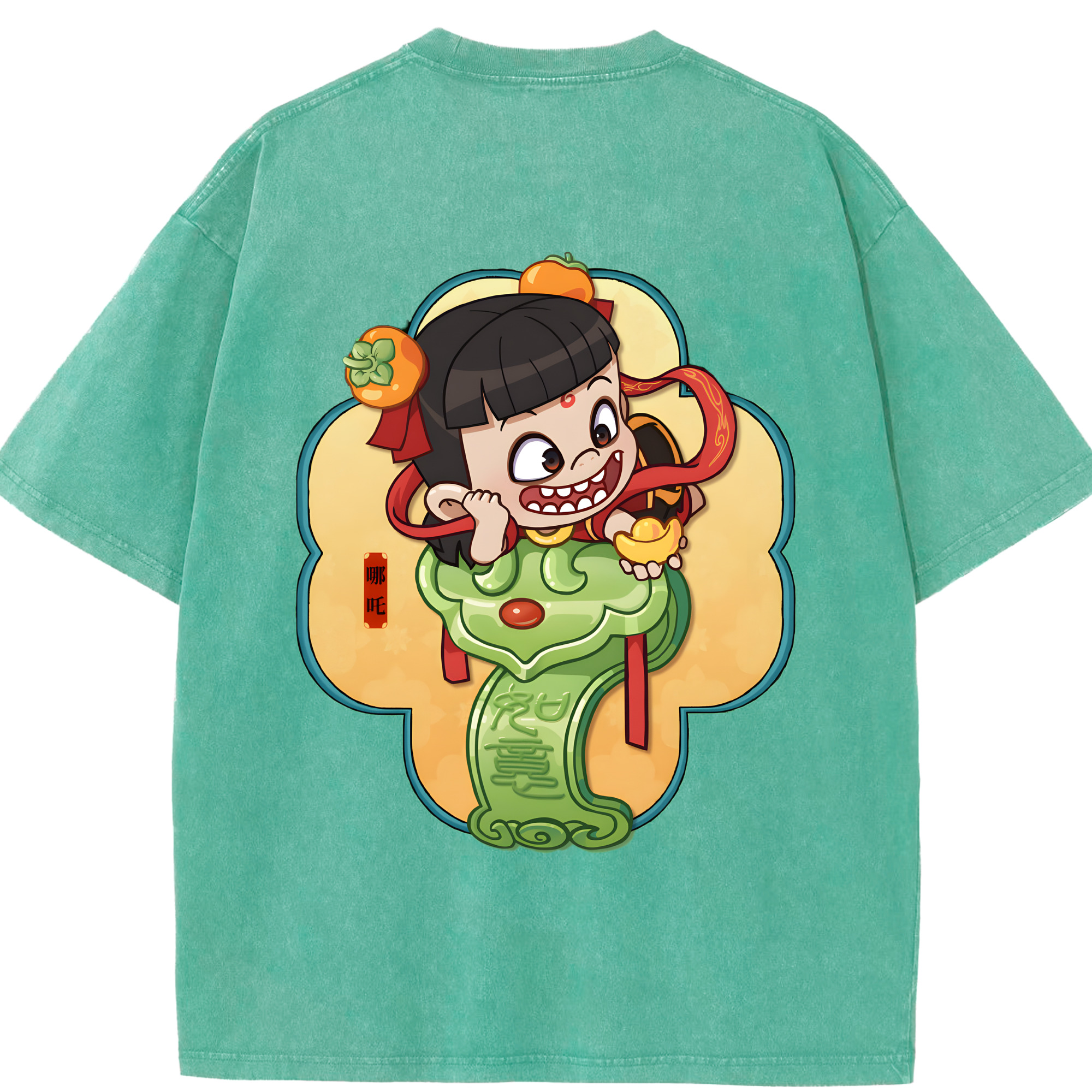 （画像用） Ne Zha 2 ナタ 魔童の大暴れ 綿100% ヴィンテージ風 半袖Tシャツ（背面プリント）